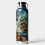 Steampunk  Victoriaans Oceaan Space Pirate Waterfles (Achterkant)