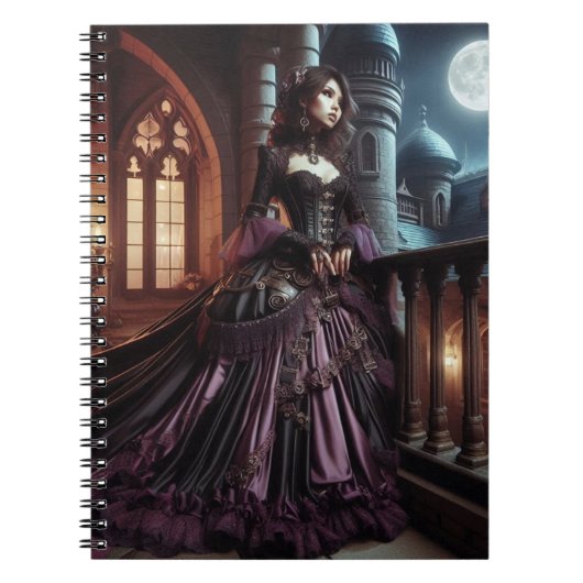Steampunk  Victoriaans Paarse Dame Notitieboek (Voorkant)