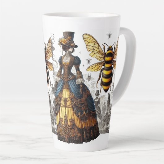Steampunk Victoriaans Queen Bee Gown Latte Mok (Rechterhoek)