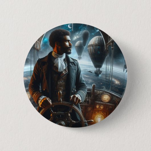 Steampunk Victoriaans Space Air Captain Ronde Button 5,7 Cm (Voorkant)