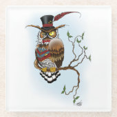 Steampunk Victoriaans Uil Glazen Onderzetter (Voorkant)