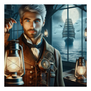 Steampunk  Victoriaans vuurtorenwachter Perfect Poster