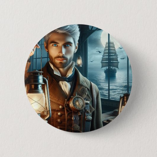Steampunk Victoriaans vuurtorenwachter Ronde Button 5,7 Cm (Voorkant)