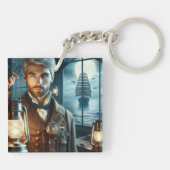 Steampunk  Victoriaans vuurtorenwachter Sleutelhanger (Achterkant)