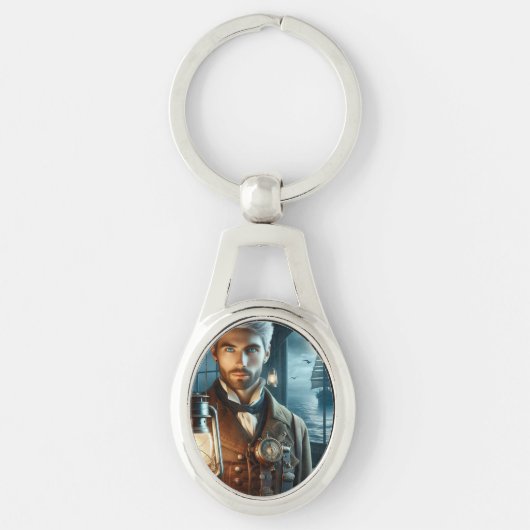 Steampunk  Victoriaans vuurtorenwachter Sleutelhanger (Voorkant)