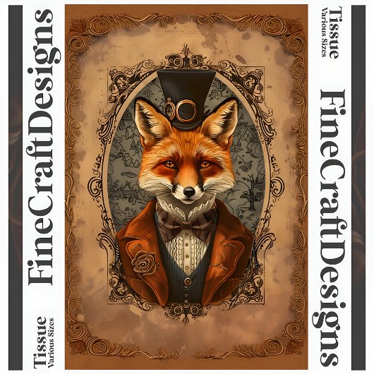 Steampunk Victoriaanse Elegante Vos A4L Decoupage Tissuepapier