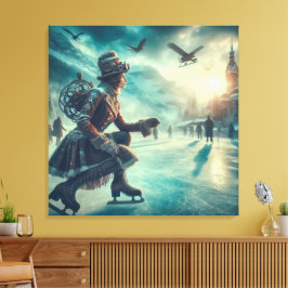 Steampunk Victorian Fantasy Winter Messenger Canvas Afdruk