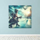Steampunk Victorian Fantasy Winter Messenger Canvas Afdruk (Insitu (Houten vloer))