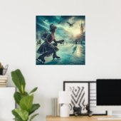 Steampunk Victorian Fantasy Winter Messenger Poster (Thuiskantoor)