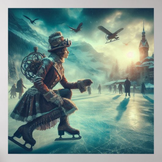 Steampunk Victorian Fantasy Winter Messenger Poster (Voorkant)
