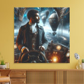 Steampunk Victorian Space Air Captain Canvas Afdruk (Insitu (Woonkamer))
