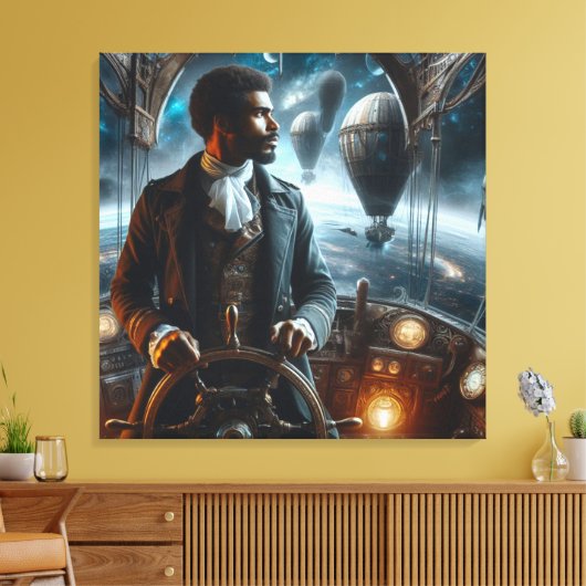 Steampunk Victorian Space Air Captain Canvas Afdruk (Insitu (Woonkamer))