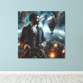 Steampunk Victorian Space Air Captain Canvas Afdruk (Insitu (Houten vloer))