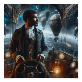 Steampunk Victorian Space Air Captain Perfect Poster
