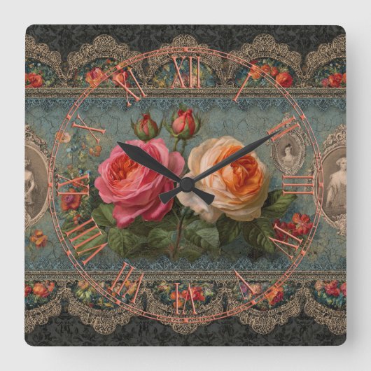 Steampunk Victorian Wall Clock Vierkante Klok (Voorkant)