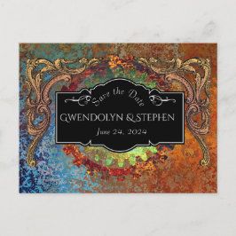Steampunk Vintage Bruiloft "Bewaar de datum" Briefkaart