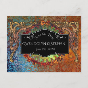 Steampunk Vintage Bruiloft "Bewaar de datum" Briefkaart