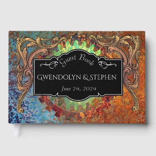 Steampunk Vintage bruiloft gepersonaliseerd Gastenboek (Voorkant)