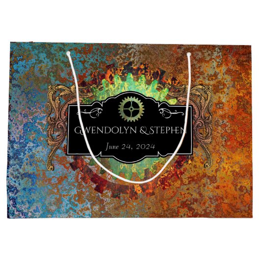 Steampunk Vintage bruiloft gepersonaliseerd Groot Cadeauzakje (Achterkant)