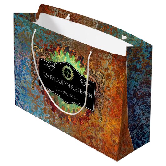 Steampunk Vintage bruiloft gepersonaliseerd Groot Cadeauzakje (Achterkant Gekanteld)