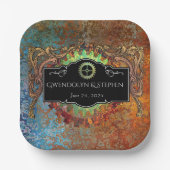 Steampunk Vintage bruiloft gepersonaliseerd Papieren Bordje (Voorkant)