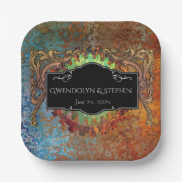 Steampunk Vintage bruiloft gepersonaliseerd Papieren Bordje