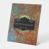 Steampunk Vintage bruiloft gepersonaliseerd Reclamebord Met Voetstuk (Voorkant)