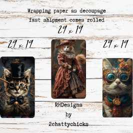 Steampunk Vintage Katten Decoupage Set  Inpakpapier Vel