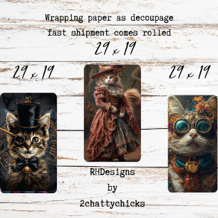 Steampunk Vintage Katten Decoupage Set  Inpakpapier Vel