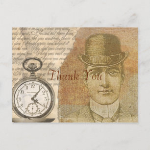 Steampunk Vintage Victoriaanse heer bedankt Briefkaart