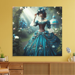 Steampunk Vintage Victoriaanse Tuin Dame Canvas Afdruk