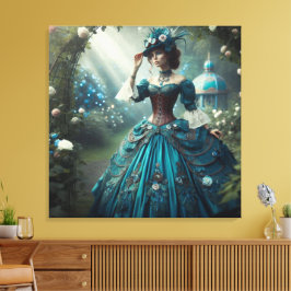 Steampunk Vintage Victoriaanse Tuin Dame Canvas Afdruk