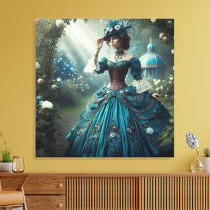 Steampunk Vintage Victoriaanse Tuin Dame Canvas Afdruk