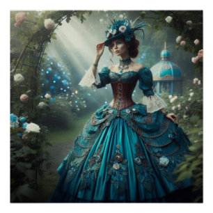 Steampunk Vintage Victoriaanse Tuindame Perfect Poster