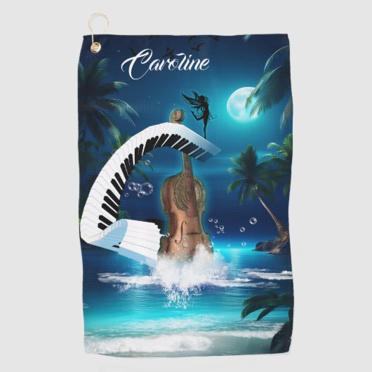 Steampunk Viool met gebogen piano Golfhanddoek (Voorkant)