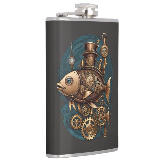 Steampunk Vis Retro Stijl Heupfles (Rechts)