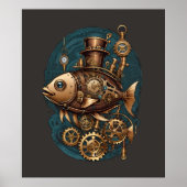 Steampunk Vis  Retro Stijl Poster (Voorkant)