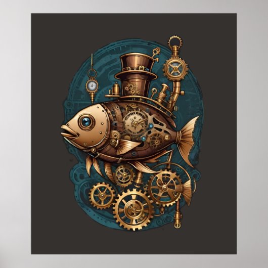 Steampunk Vis  Retro Stijl Poster (Voorkant)