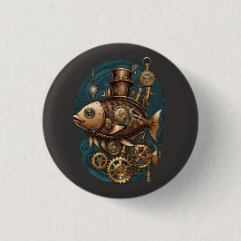 Steampunk Vis Retro Stijl Ronde Button 3,2 Cm