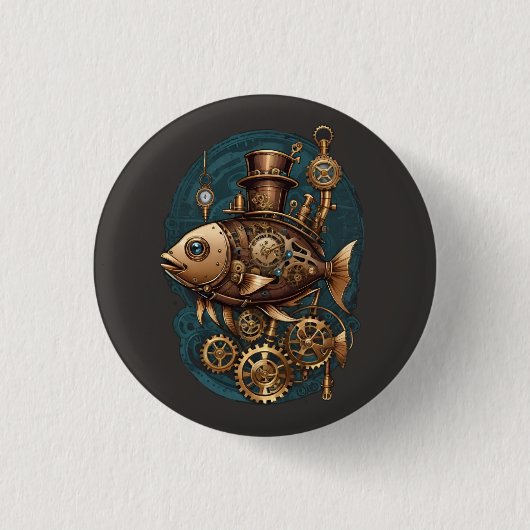 Steampunk Vis  Retro Stijl Ronde Button 3,2 Cm (Voorkant)