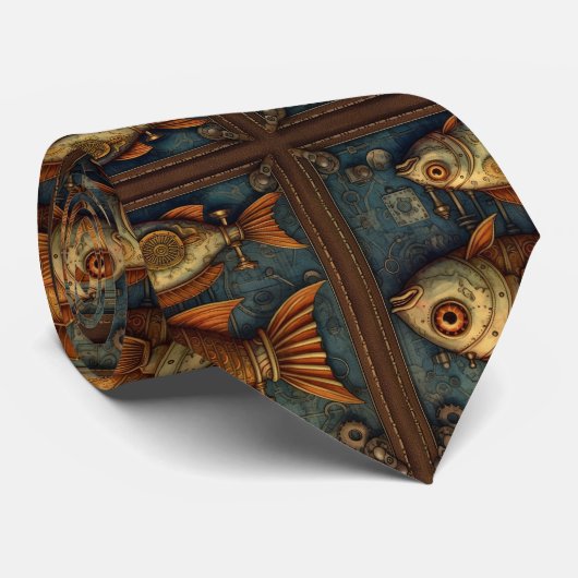 Steampunk Vissen patroon Stropdas (Opgerold)