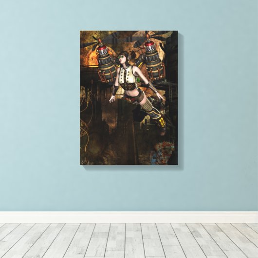 steampunk vliegend meisje verpakt canvas (Insitu (Houten vloer))