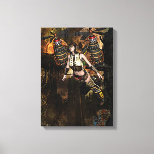 steampunk vliegend meisje verpakt canvas afdruk