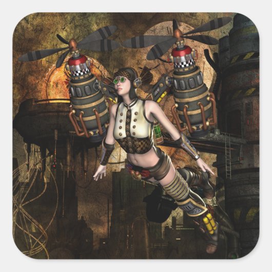 steampunk vliegende meisje stickers (Voorkant)