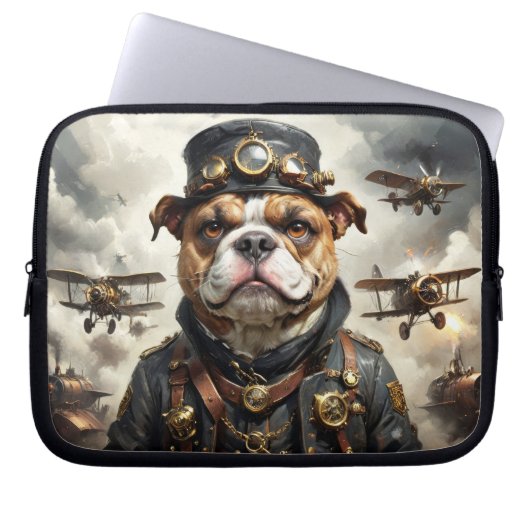 Steampunk vliegenier Engelse Bulldog Laptop Sleeve (Voorkant)