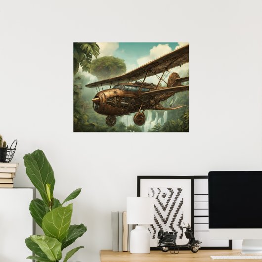 Steampunk Vliegtuig - Kunstdruk Poster (Thuiskantoor)