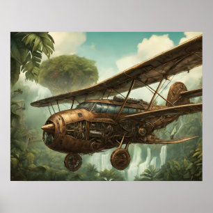 Steampunk Vliegtuig - Kunstdruk Poster