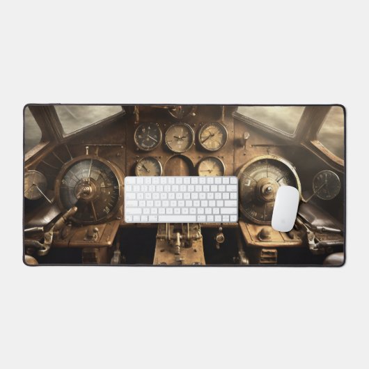Steampunk vliegtuigcockpit bureaumat (Keyboard & Muis)