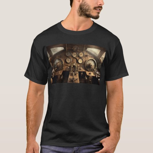 Steampunk vliegtuigcockpit t-shirt (Voorkant)