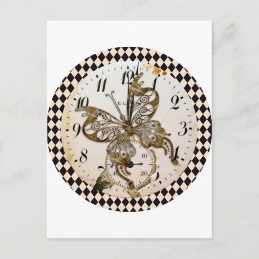 Steampunk Vlinder Rond Briefkaart (Voorkant)